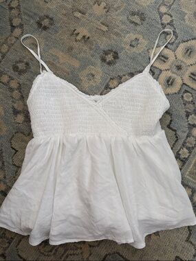 American Eagle Outfitters White Smocked Camisole Tank